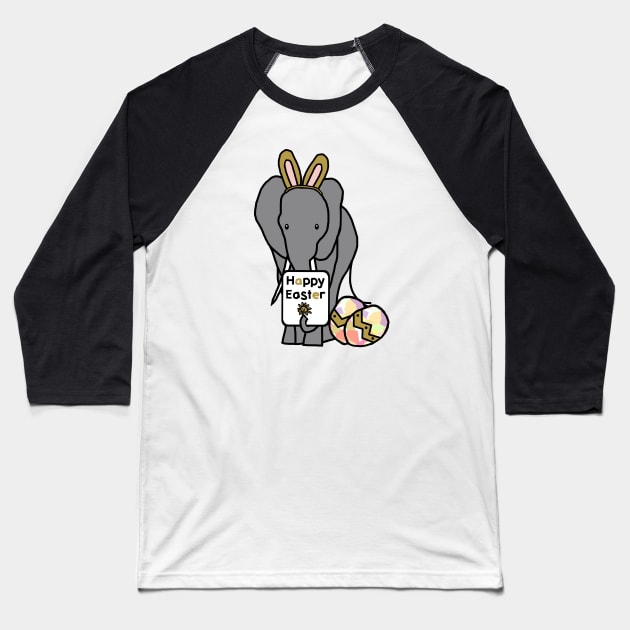 Happy Easter Bunny Ears on an Elephant Baseball T-Shirt by ellenhenryart